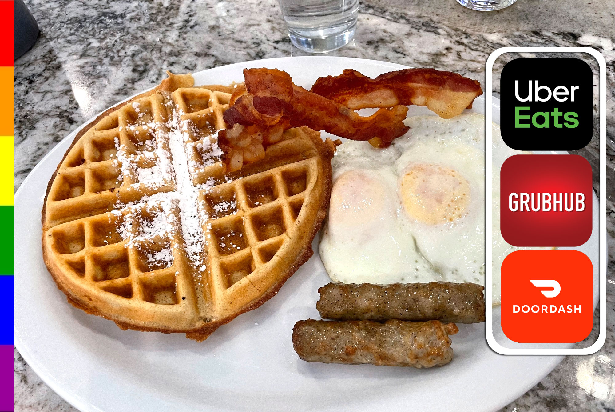 BELGIUM WAFFLE with Eggs, Bacon & Sausage!